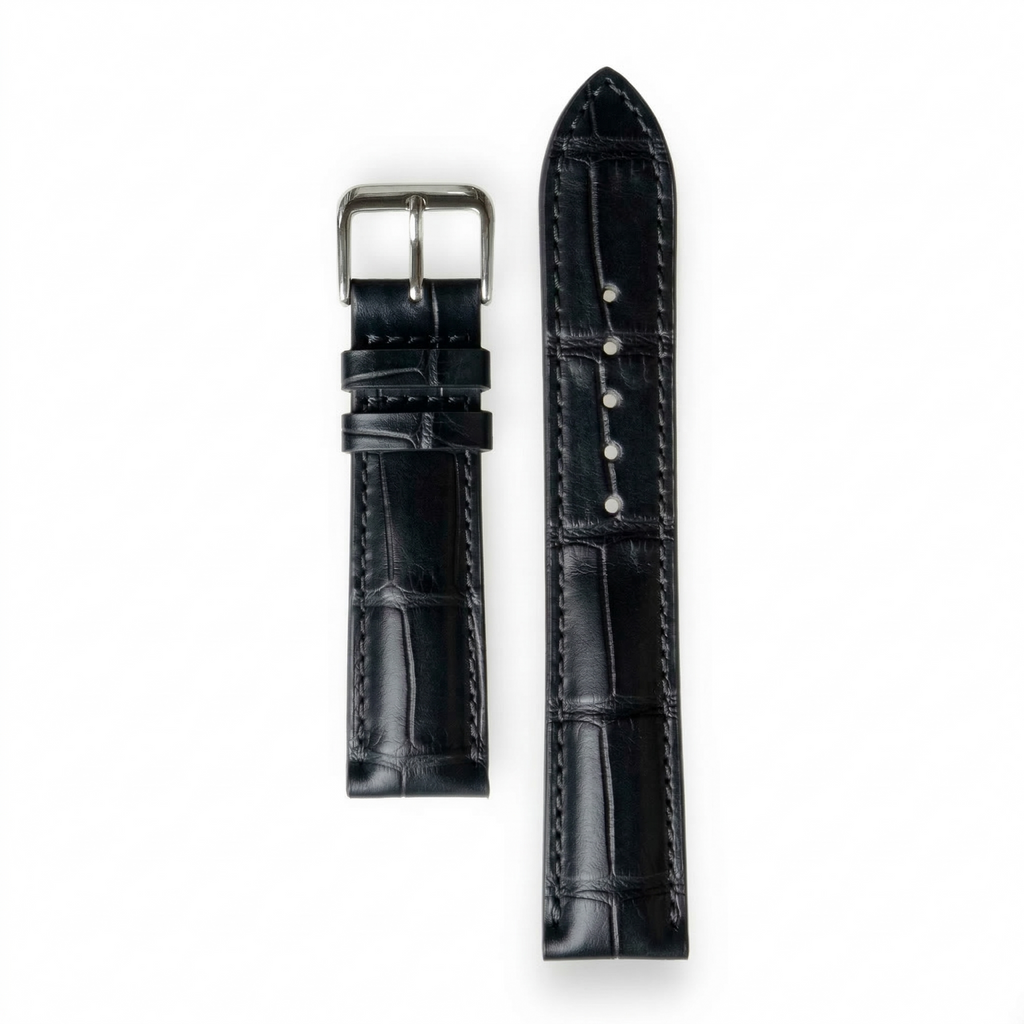 Bracelet de Montre Alligator Lisse Noir