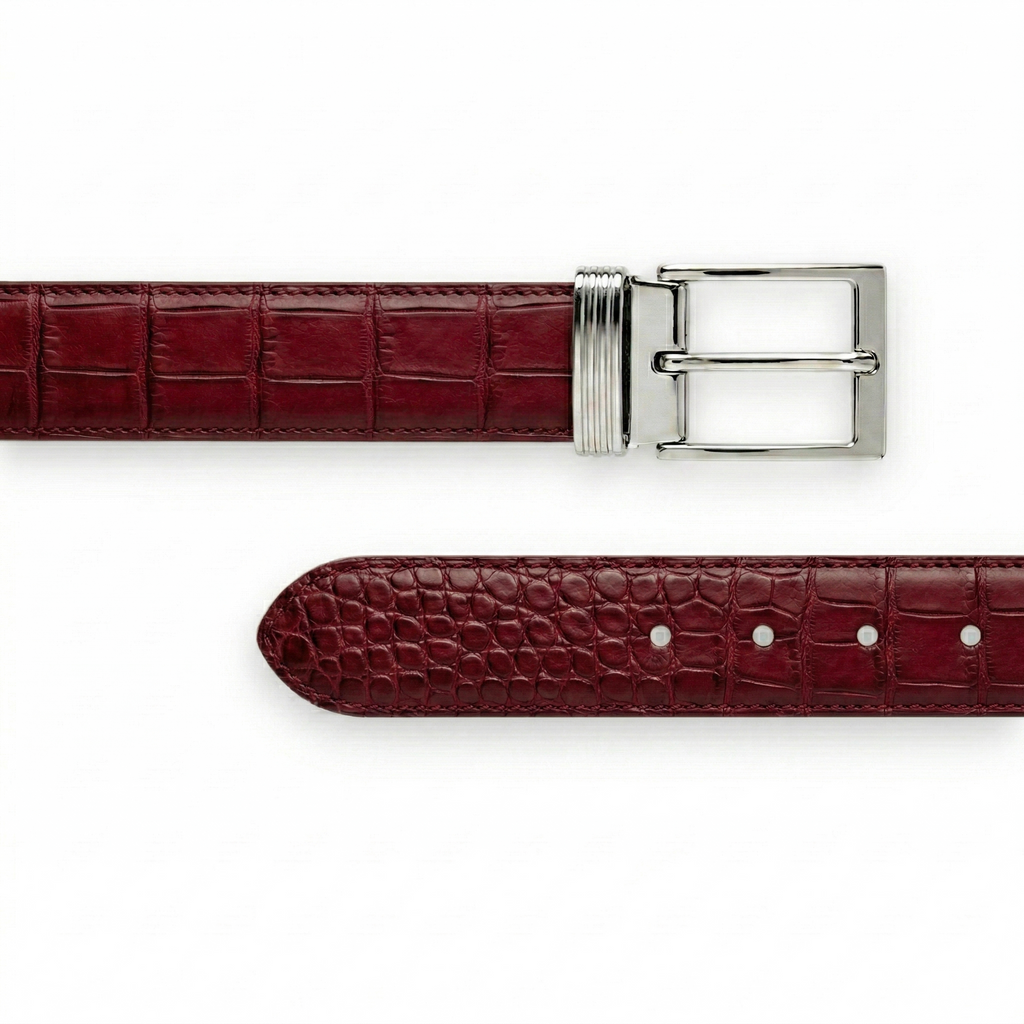Ceinture Alligator Lisse Bordeaux