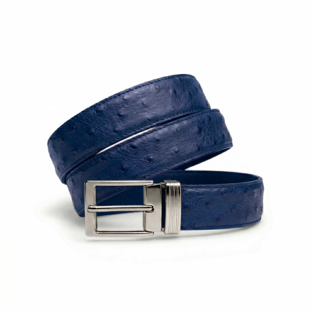 Ceinture en Autruche Bleu Minuit