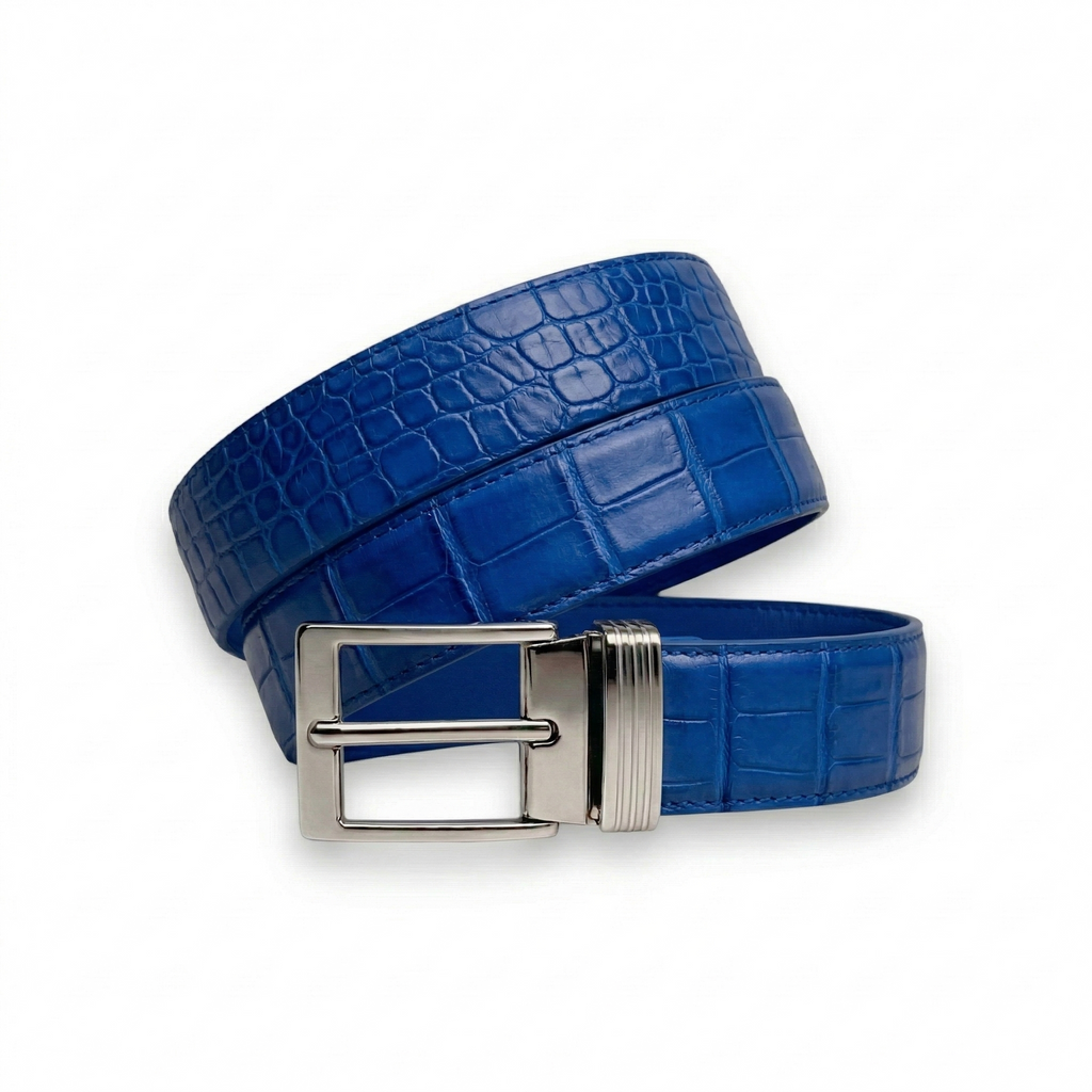 Ceinture Alligator Lisse Bleu Électrique