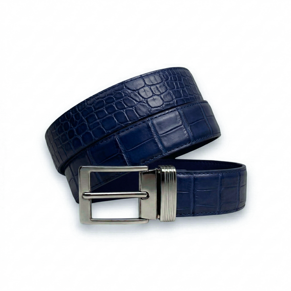 Ceinture Alligator Lisse Bleu Minuit