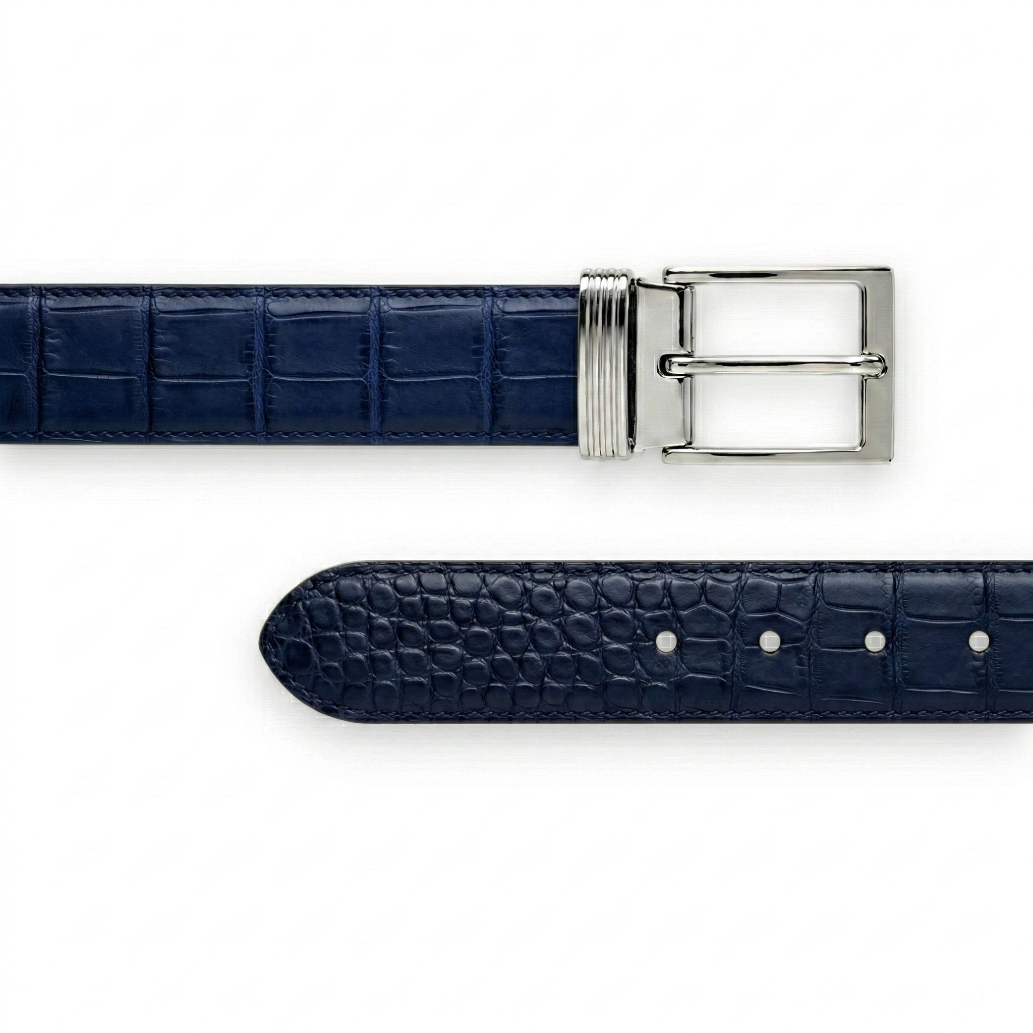 Ceinture Alligator Lisse Bleu Minuit