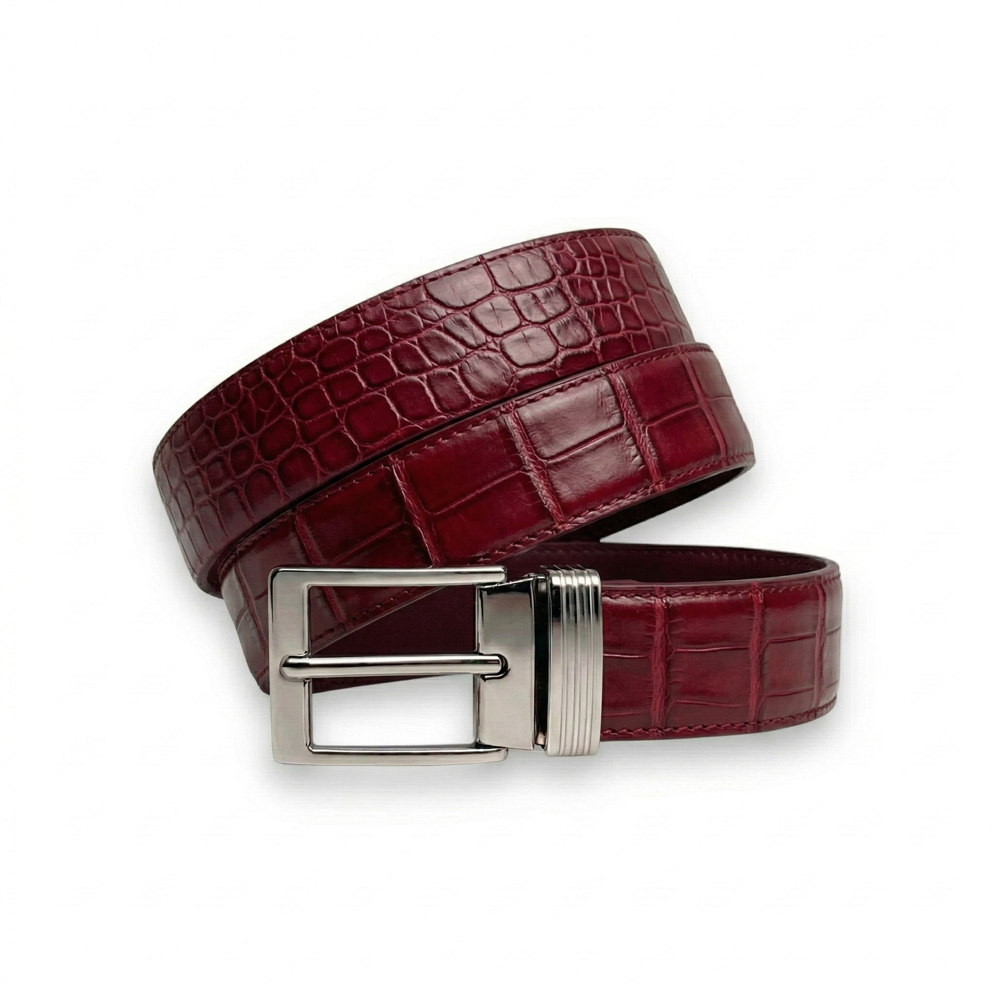 Ceinture Alligator Lisse Bordeaux
