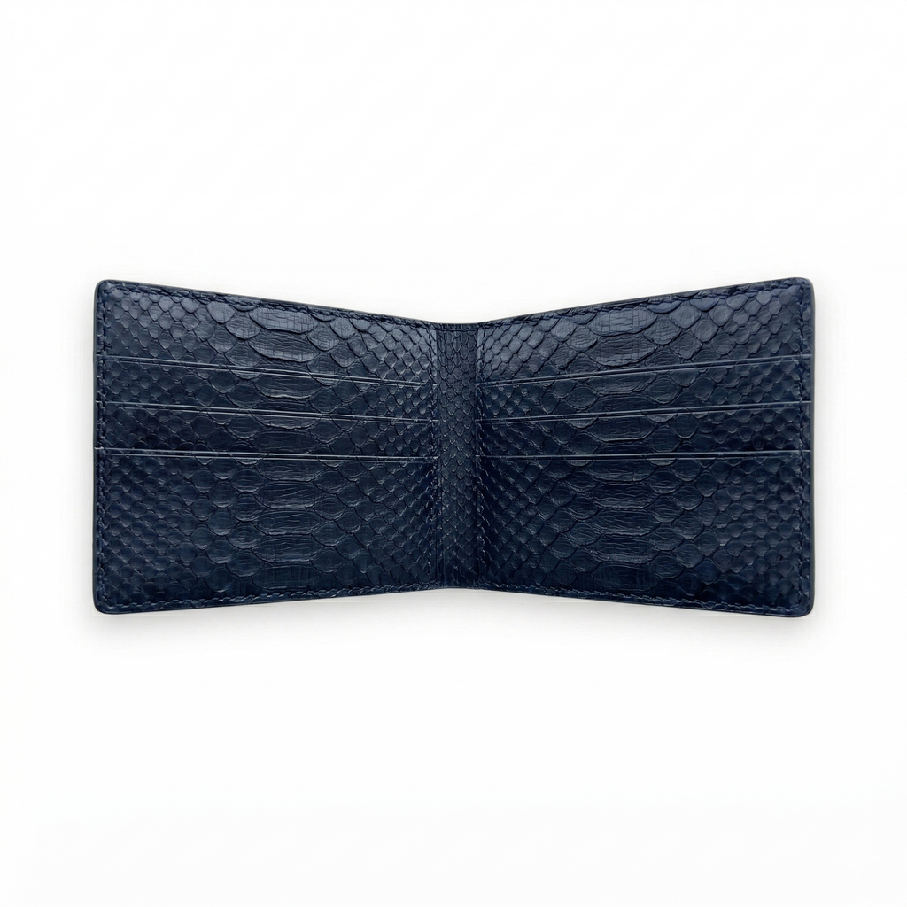 Portefeuille Python Lisse Bleu Minuit