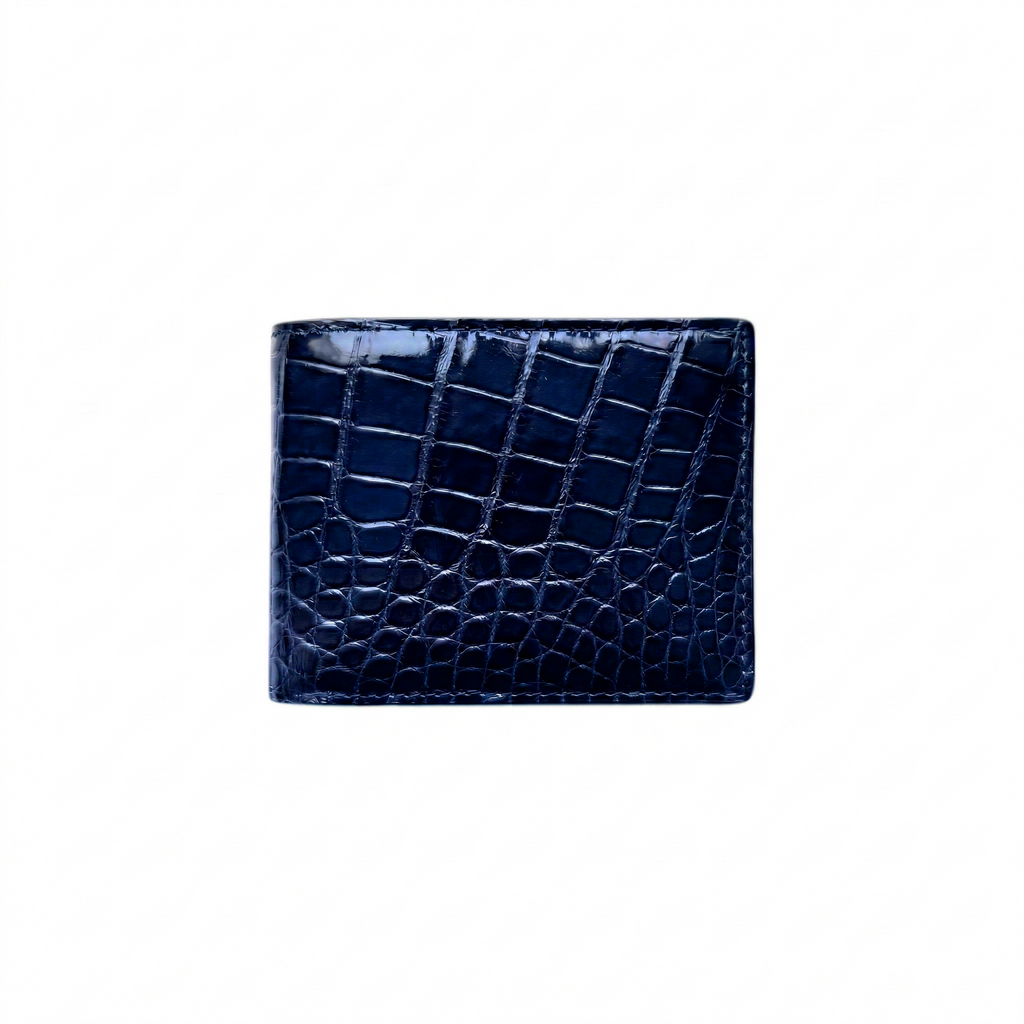 Portefeuille Alligator Lisse Bleu Minuit