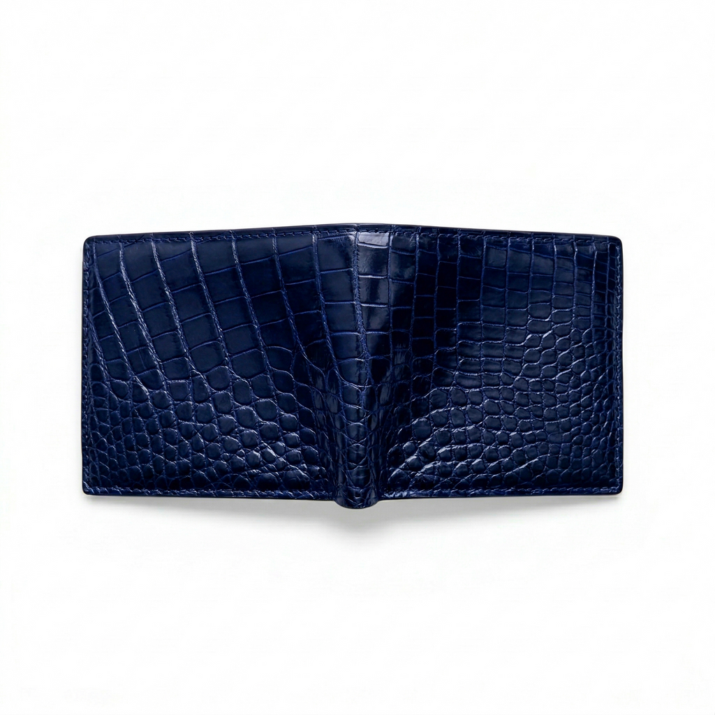 Portefeuille Alligator Lisse Bleu Minuit