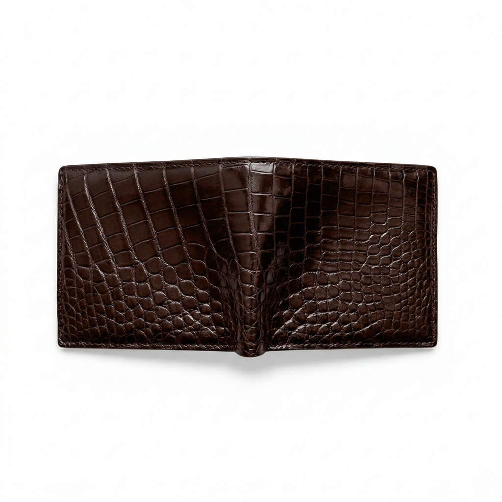 Portefeuille Alligator Lisse Chocolat